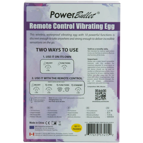 PowerBullet Remote Control Vibrating Egg  Purple  Just For Love