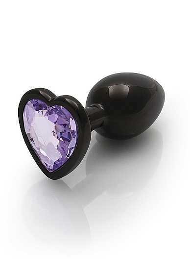 Shots - Ouch! - Heart Gem Butt Plug - Gunmetal / Amethyst - Small