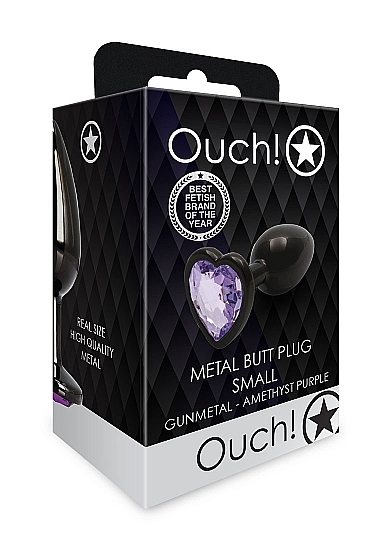 Shots - Ouch! - Heart Gem Butt Plug - Gunmetal / Amethyst - Small - Image 2