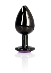 Shots - Ouch! - Heart Gem Butt Plug - Gunmetal / Amethyst - Medium - Image 2