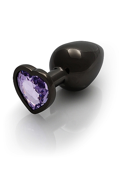 Shots - Ouch! - Heart Gem Butt Plug - Gunmetal / Amethyst - Large