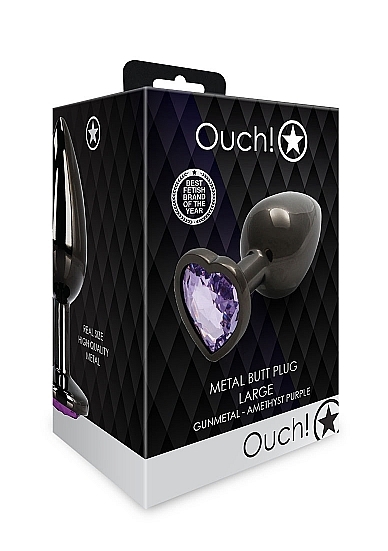 Shots - Ouch! - Heart Gem Butt Plug - Gunmetal / Amethyst - Large - Image 2