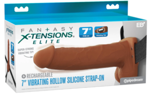 NEW Fantasy X-Tensions Elite 7″ Vibrating Hollow Silicone Strap-On – Brown (Was $149.99 $114.99)