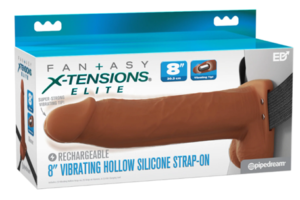 NEW Fantasy X-Tensions Elite 8″ Vibrating Hollow Silicone Strap-On – Brown (Was $169.99 Now $129.99)