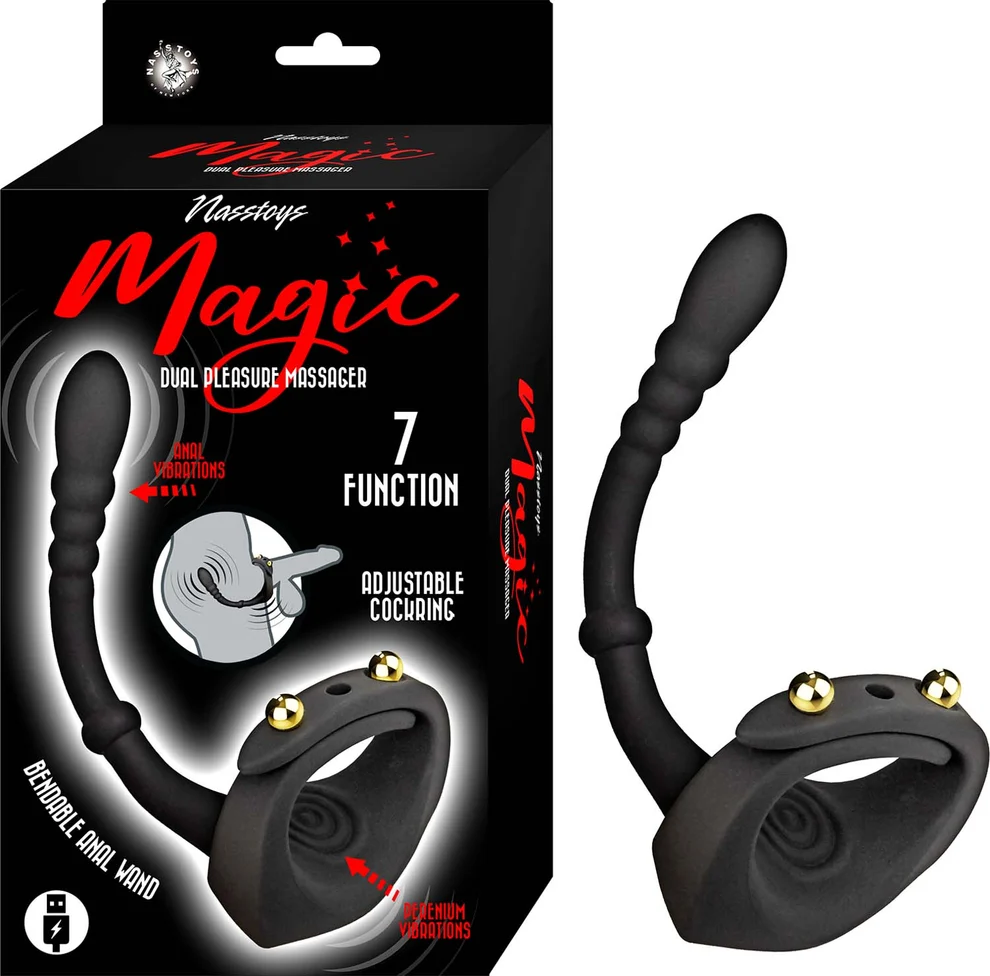 Magic - Dual Pleasure Massager - Cock Ring With Attached Butt Plug , Black