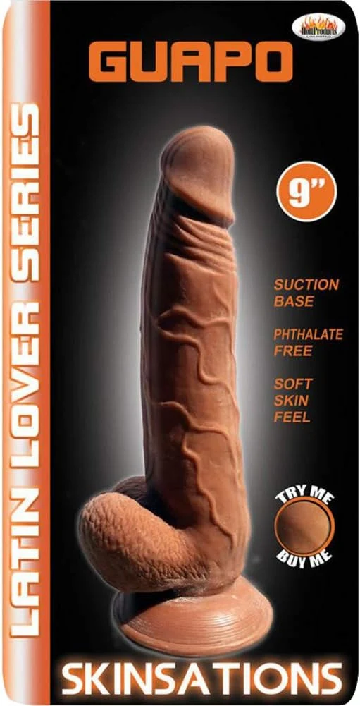 Skinsations Latin Lover Guapo - Dildo with Suction Cup, Brown, 9"